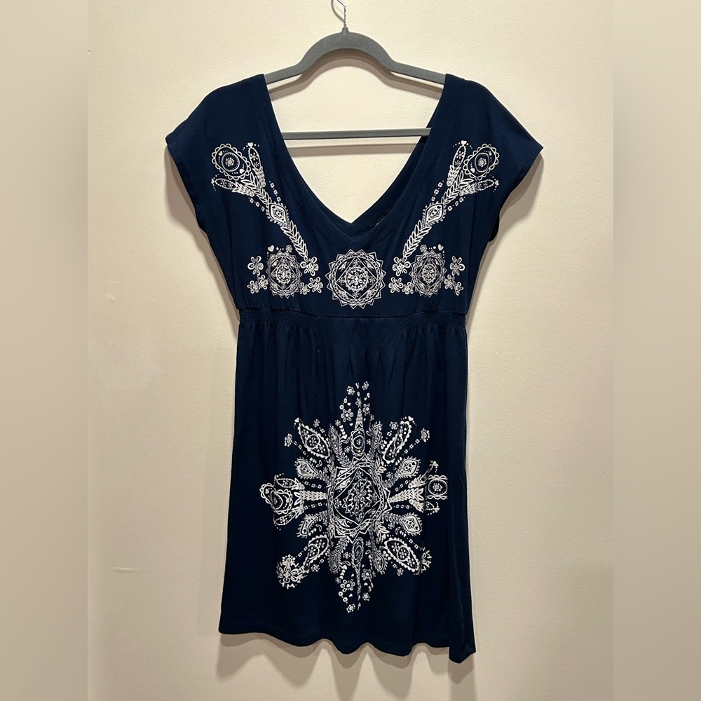 79. VENUS Midnight Blue Dress with White Embroidery